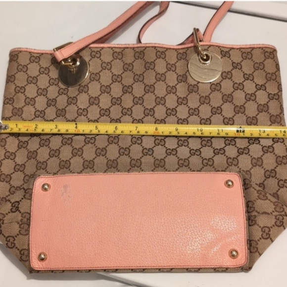 GUCCI Vintage Monogram Tote Brown/tan canvas & pink Leather trim - Picture 15 of 16